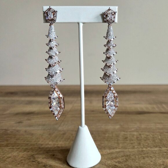 Long oversized dangling drop earrings with crystals. - Picture 1 of 5